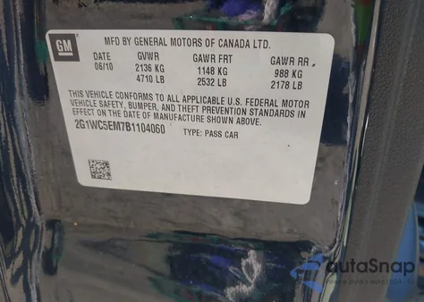 2011 Chevrolet Impala Ltz from USA, damaged, VIN 2G1WC5EM7B1104060